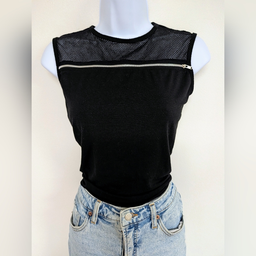 BONGO Black Mesh Yoke Tank with Gold Zip